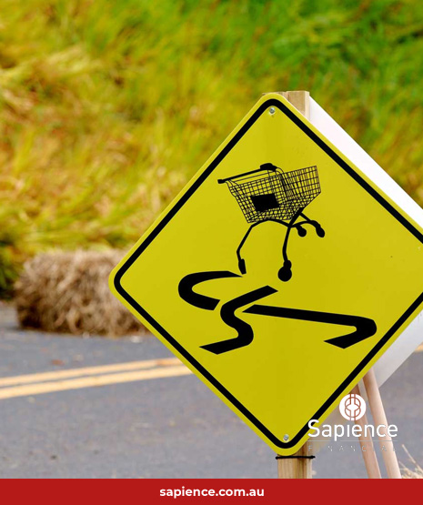 road sign warning runaway shopping trolley