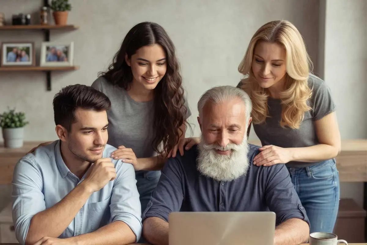 a family with a SMSF lookimg at theoir administration portal on a laptop