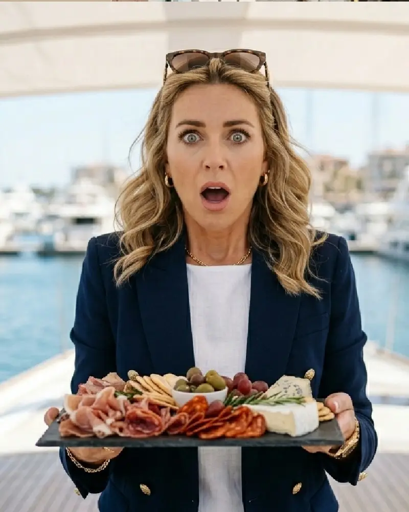 Mandy holding the plate and the debts
